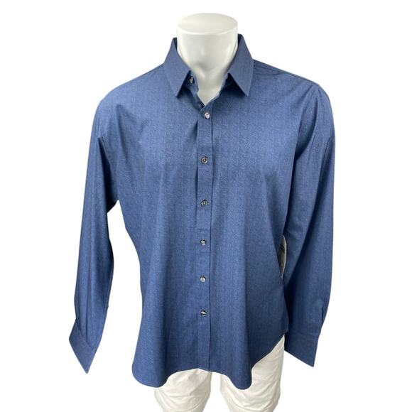 NEW Rugby University Men's Blue Stretch Long Sleeve Button Up Dress Shirt Top XL - Picture 1 of 5